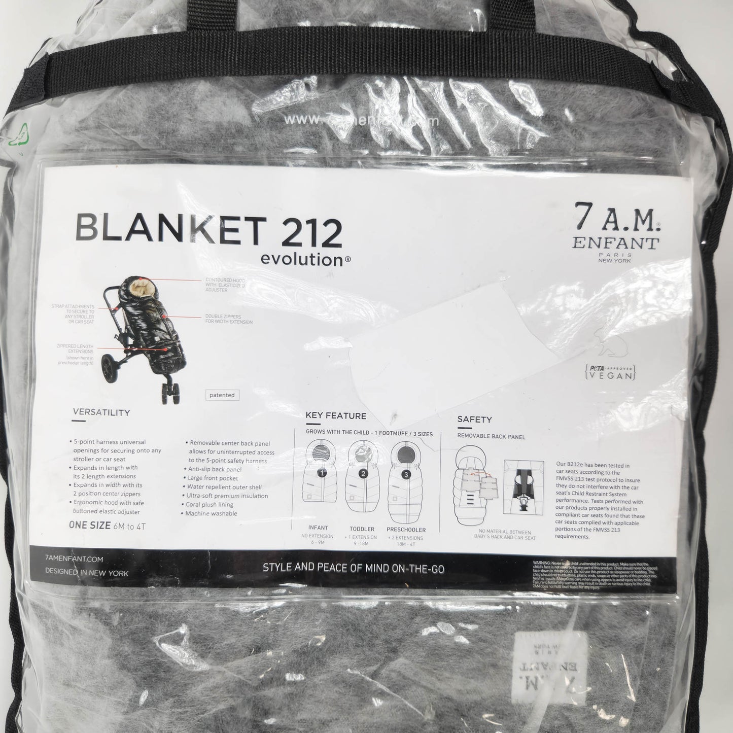 7AM Enfant Blanket 212 Evolution Black Polar footmuff with fleece lining packaging