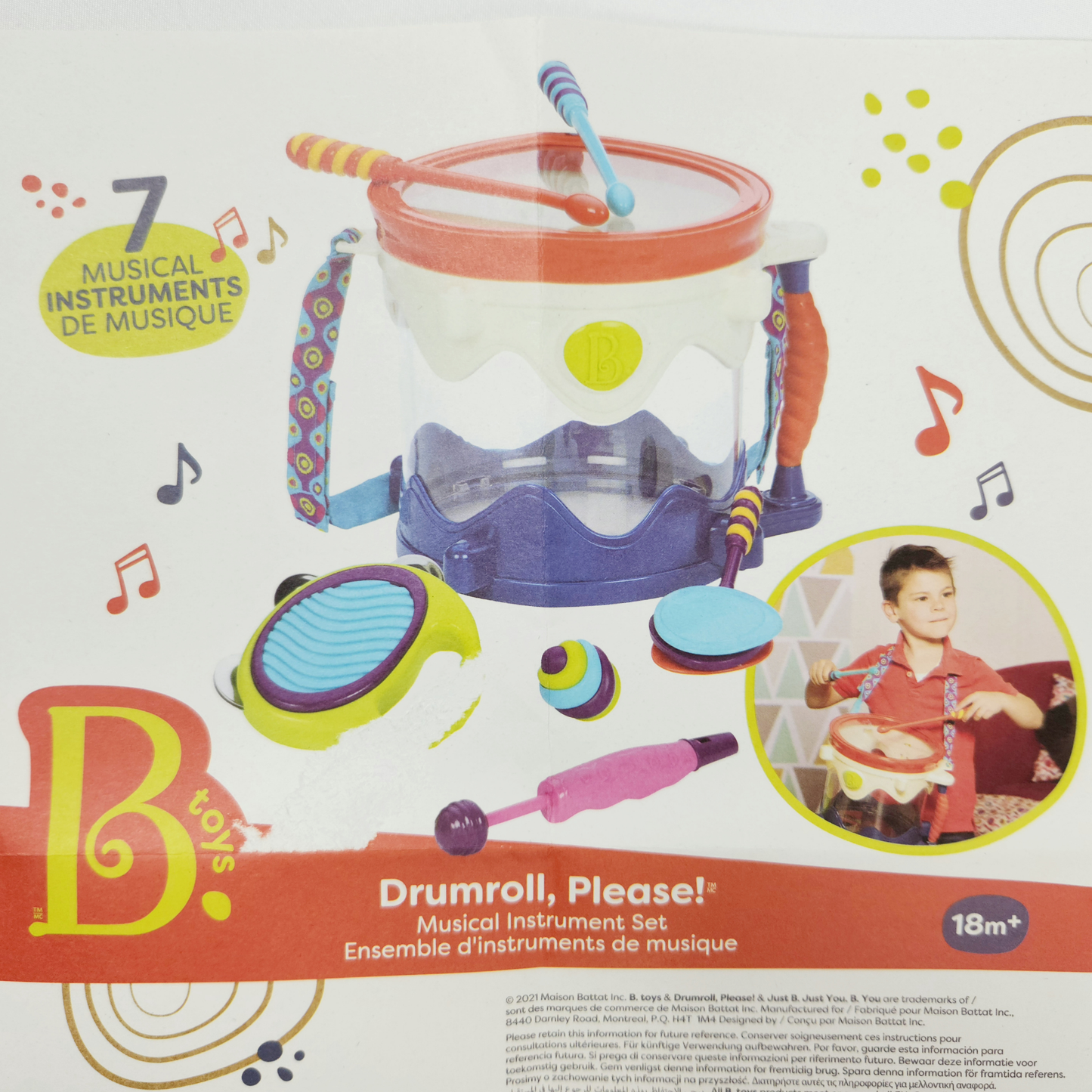 B Toys musical toy drum kit with instruments packaging