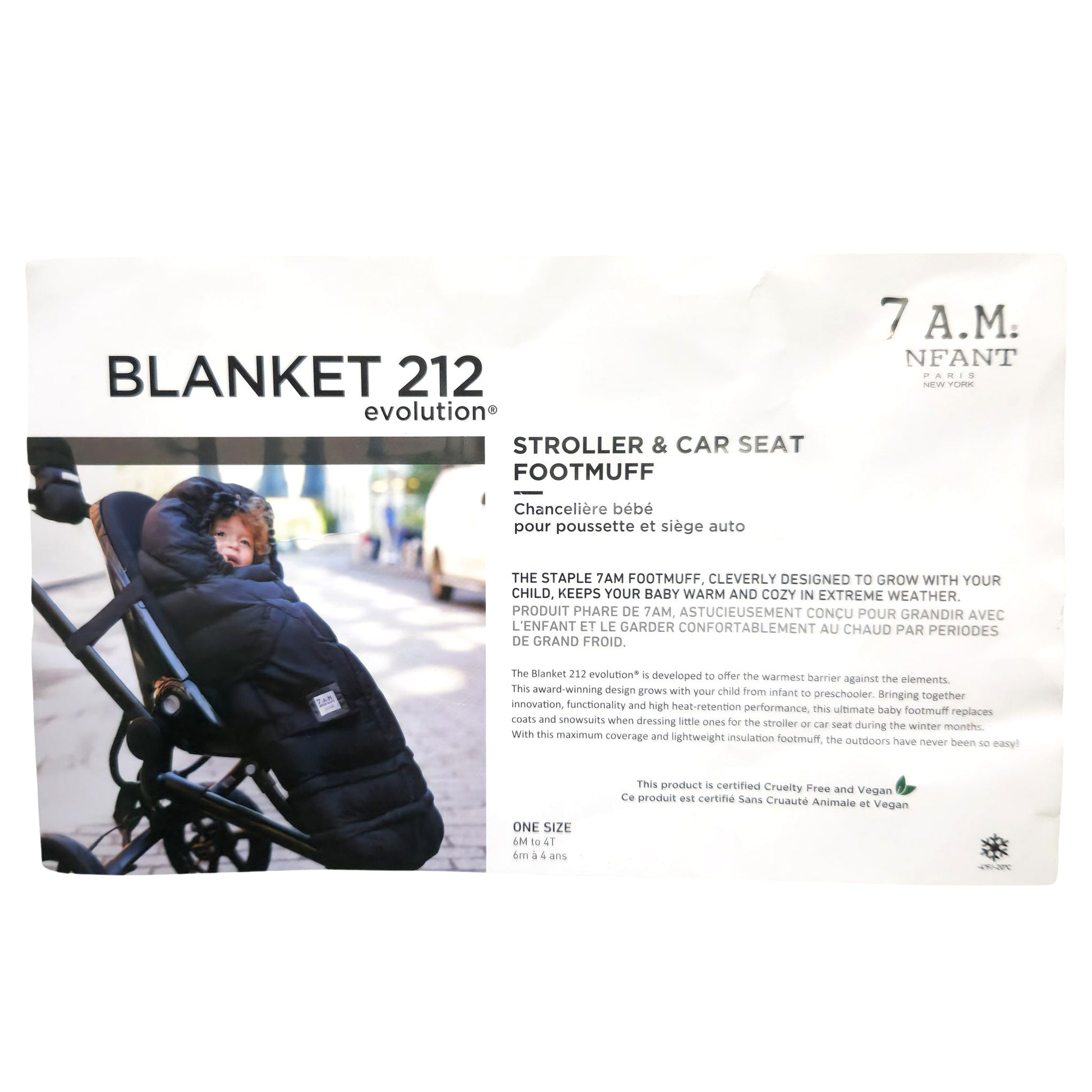 A metallic grey 7AM Enfant stroller blanket packaging front