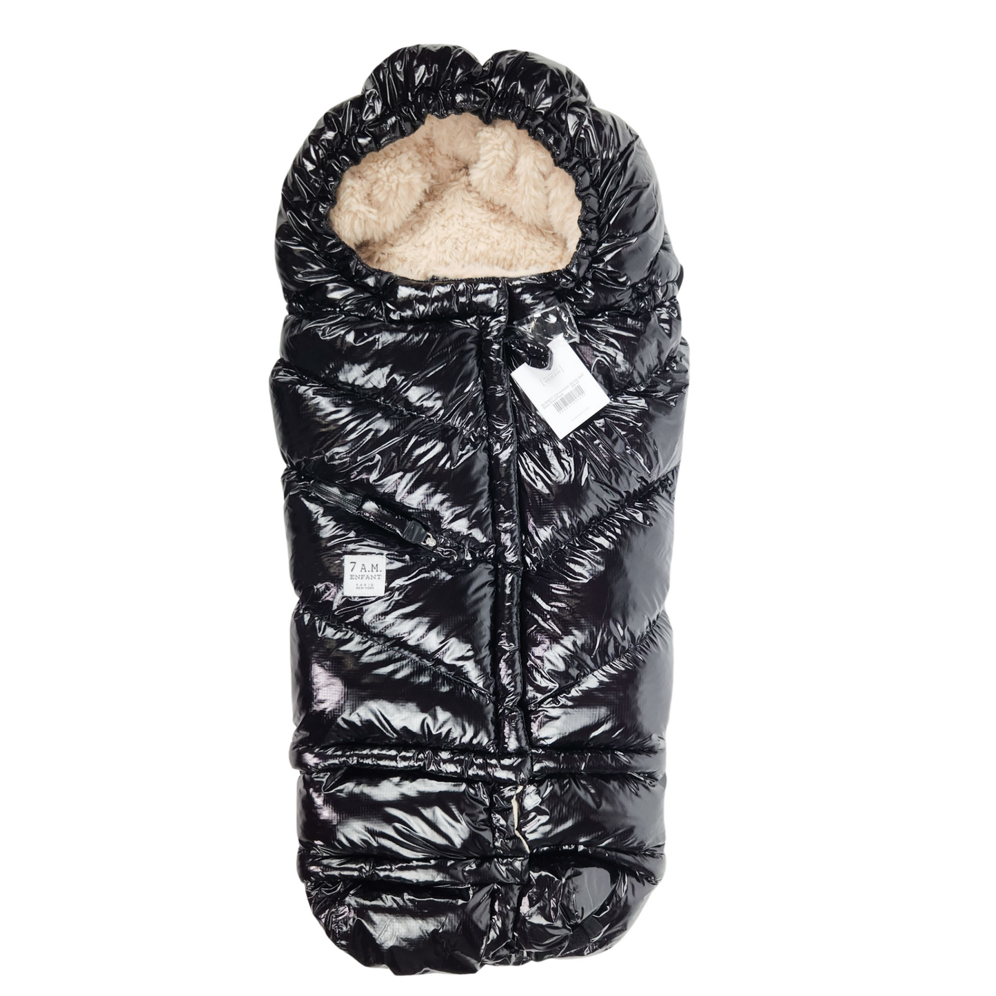 7AM Enfant Blanket 212 Evolution Black Polar footmuff with fleece lining front view