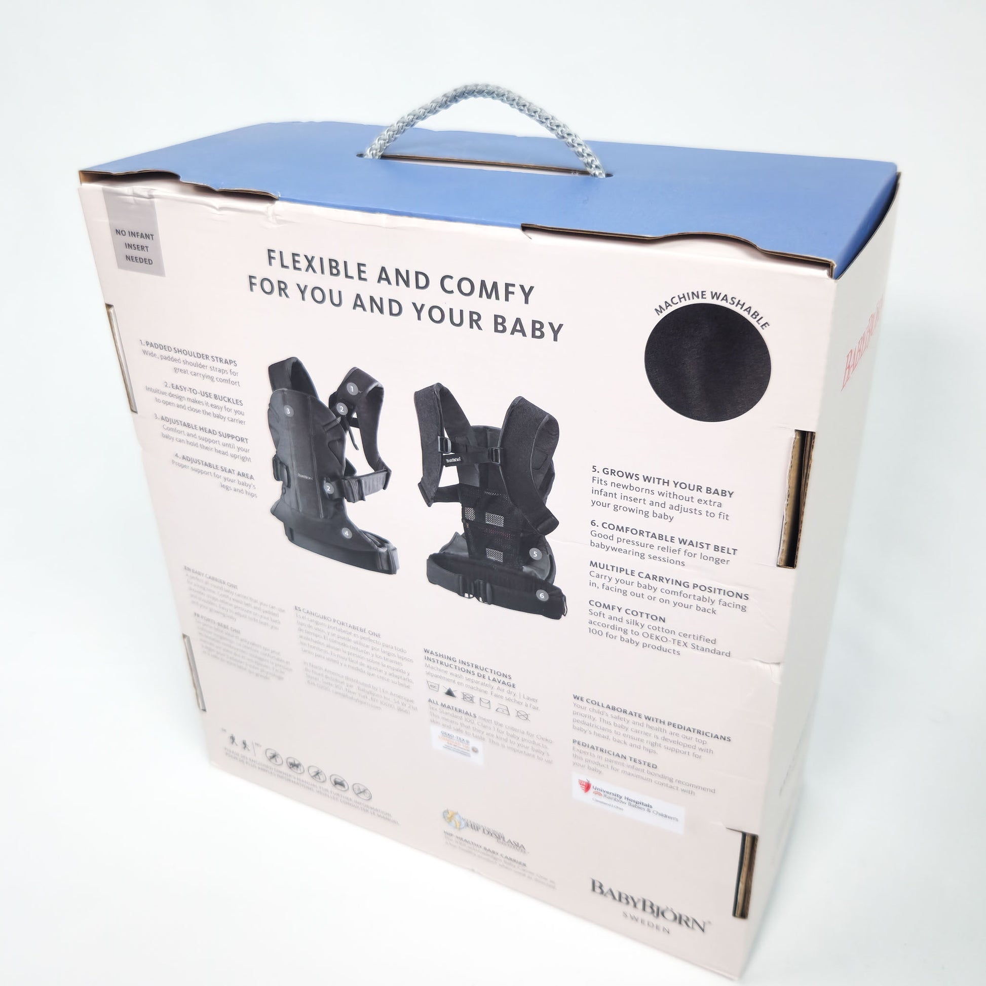 Packaging box for BABYBJÖRN Baby Carrier One in Black Cotton back side