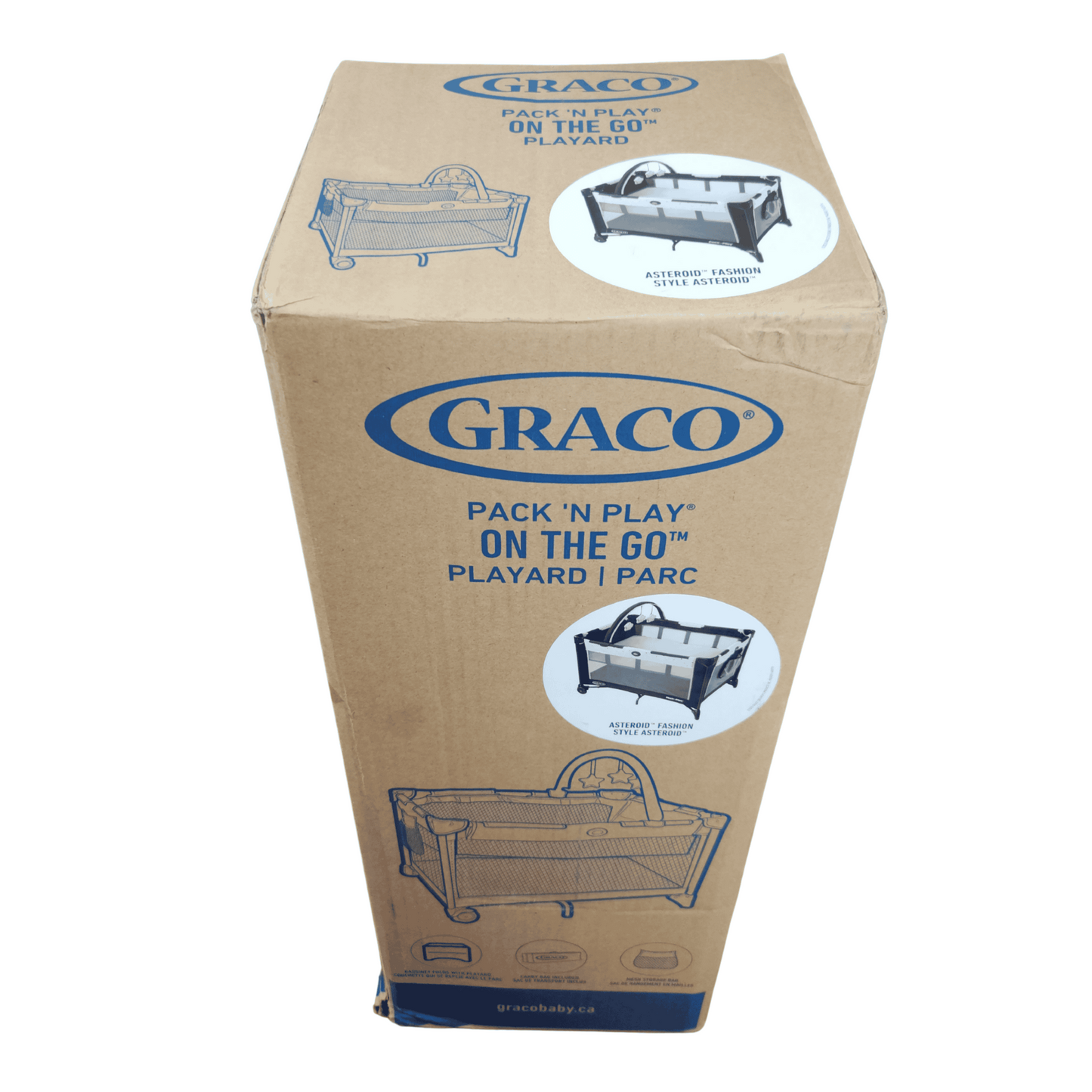 Graco Pack ‘n Play On the Go Playard Foldable Baby Playpen with Bassinet - Asteroid in the original shipping box