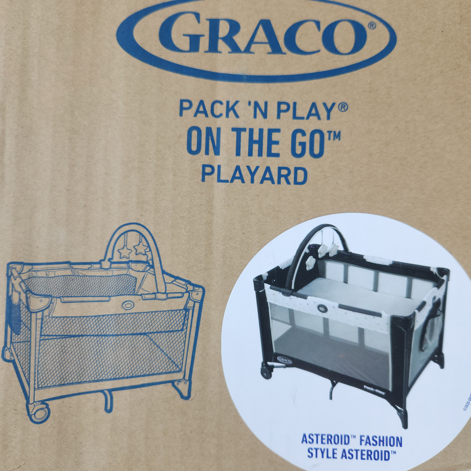Graco Pack ‘n Play On the Go Playard Foldable Baby Playpen with Bassinet - Asteroid in the original shipping box