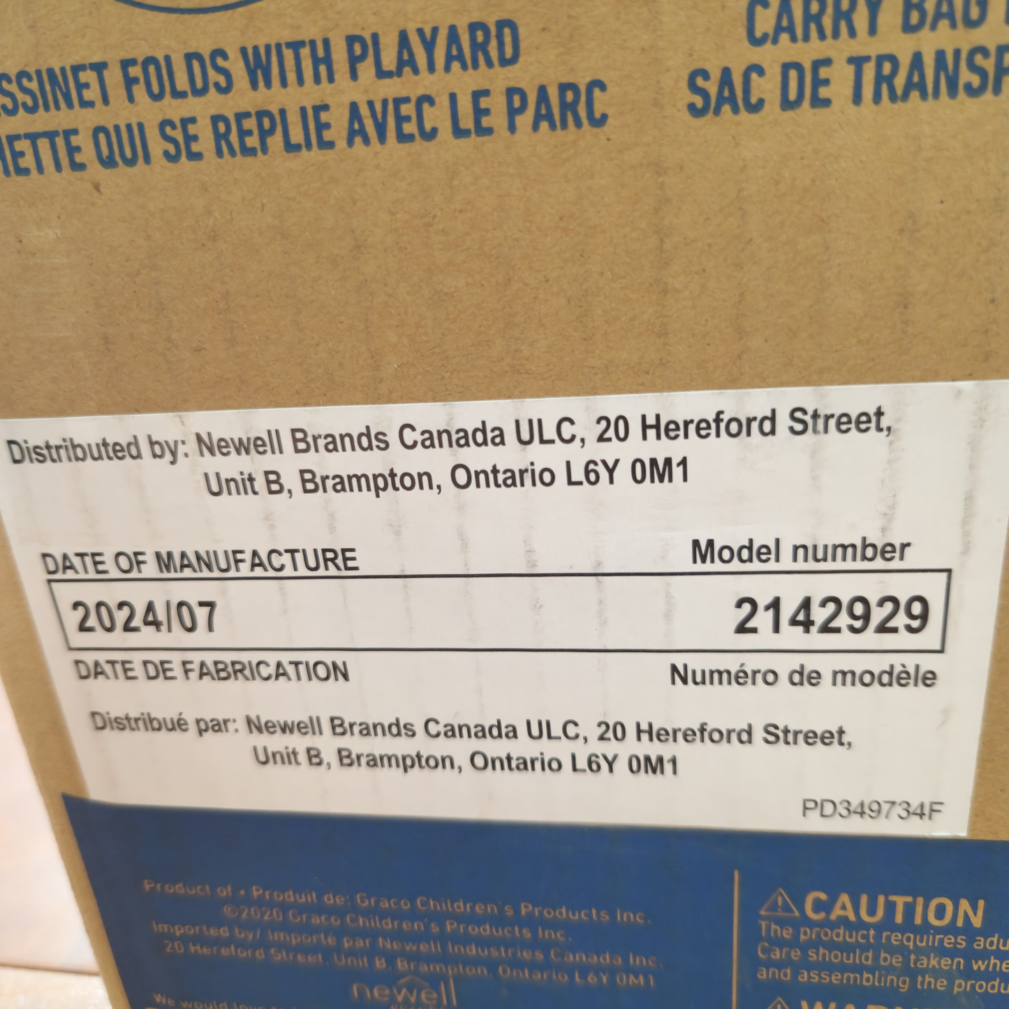 Graco Pack ‘n Play On the Go Playard Foldable Baby Playpen with Bassinet - Asteroid in the original shipping box showing date of manufacture