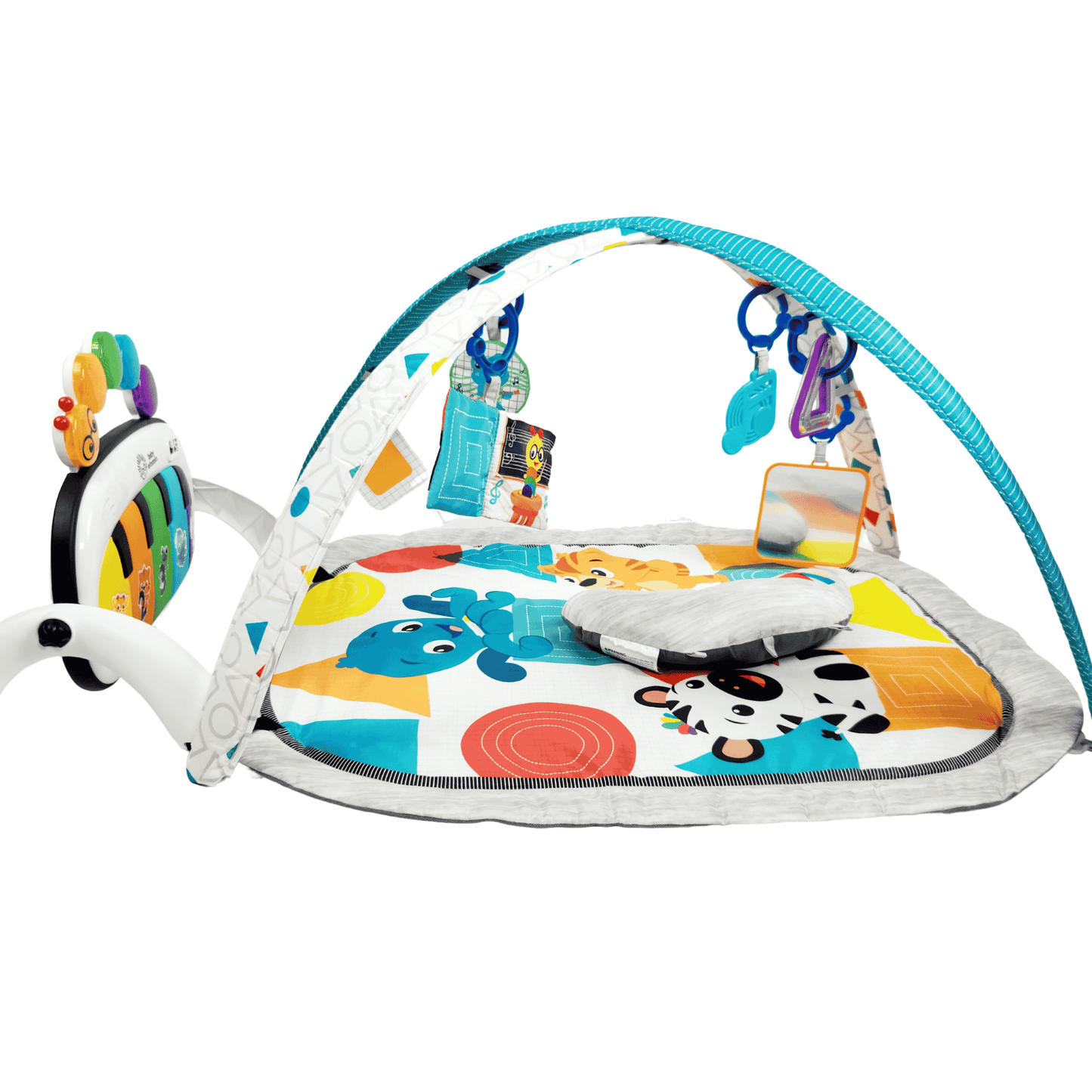 Baby Einstein 4 in 1 Kickin Tunes music activity gym play mat with piano, hanging toys and play mat assembled view