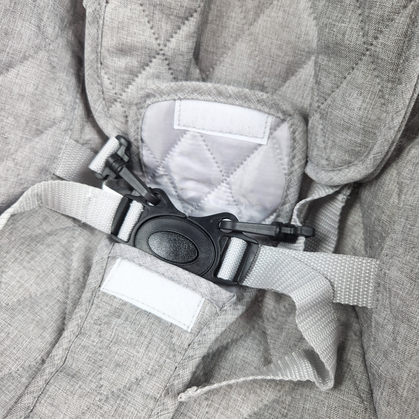 Babyjoy foldable baby bouncer stationary seat grey close up