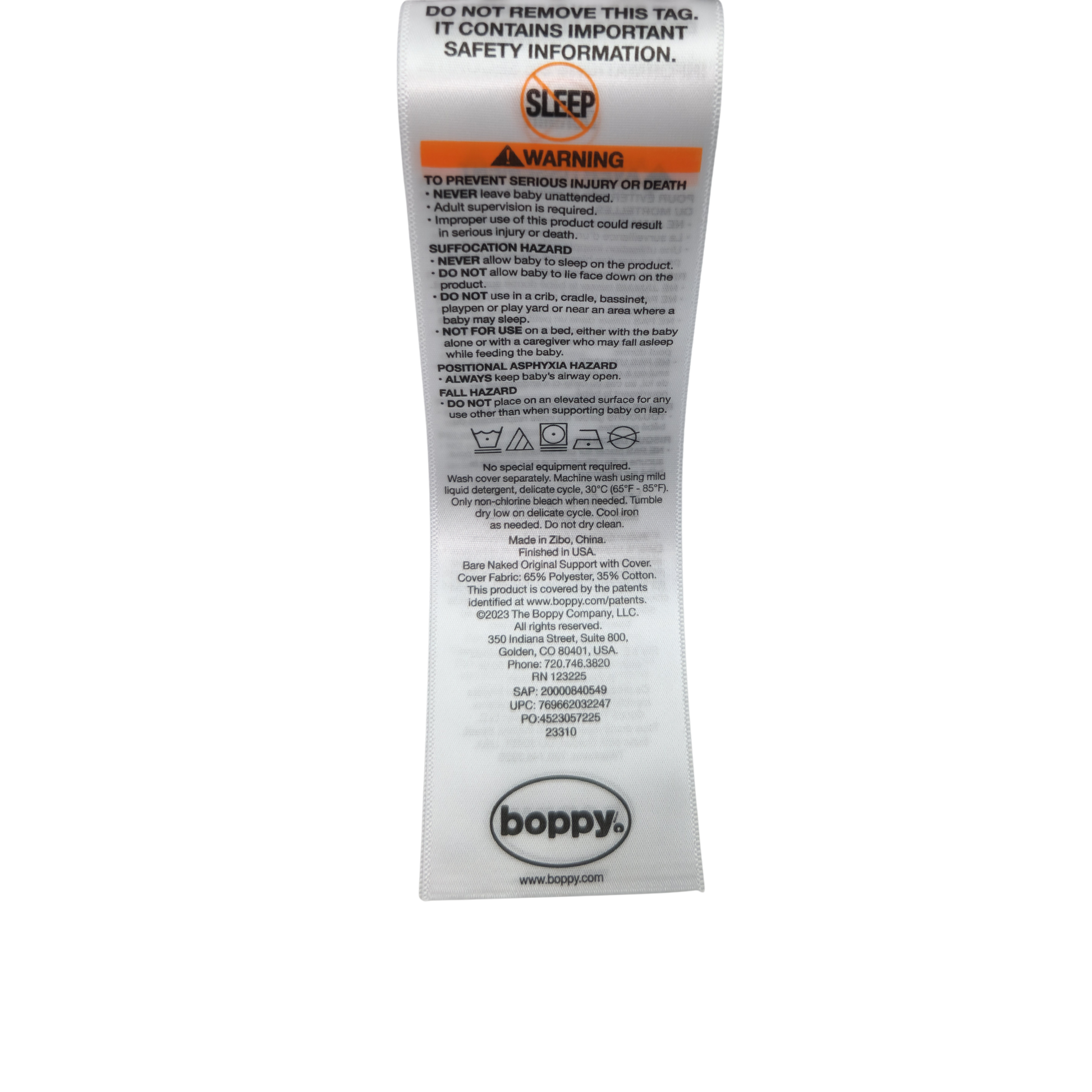 Boppy Original Nursing Pillow gray taupe leaves breastfeeding support pillow label