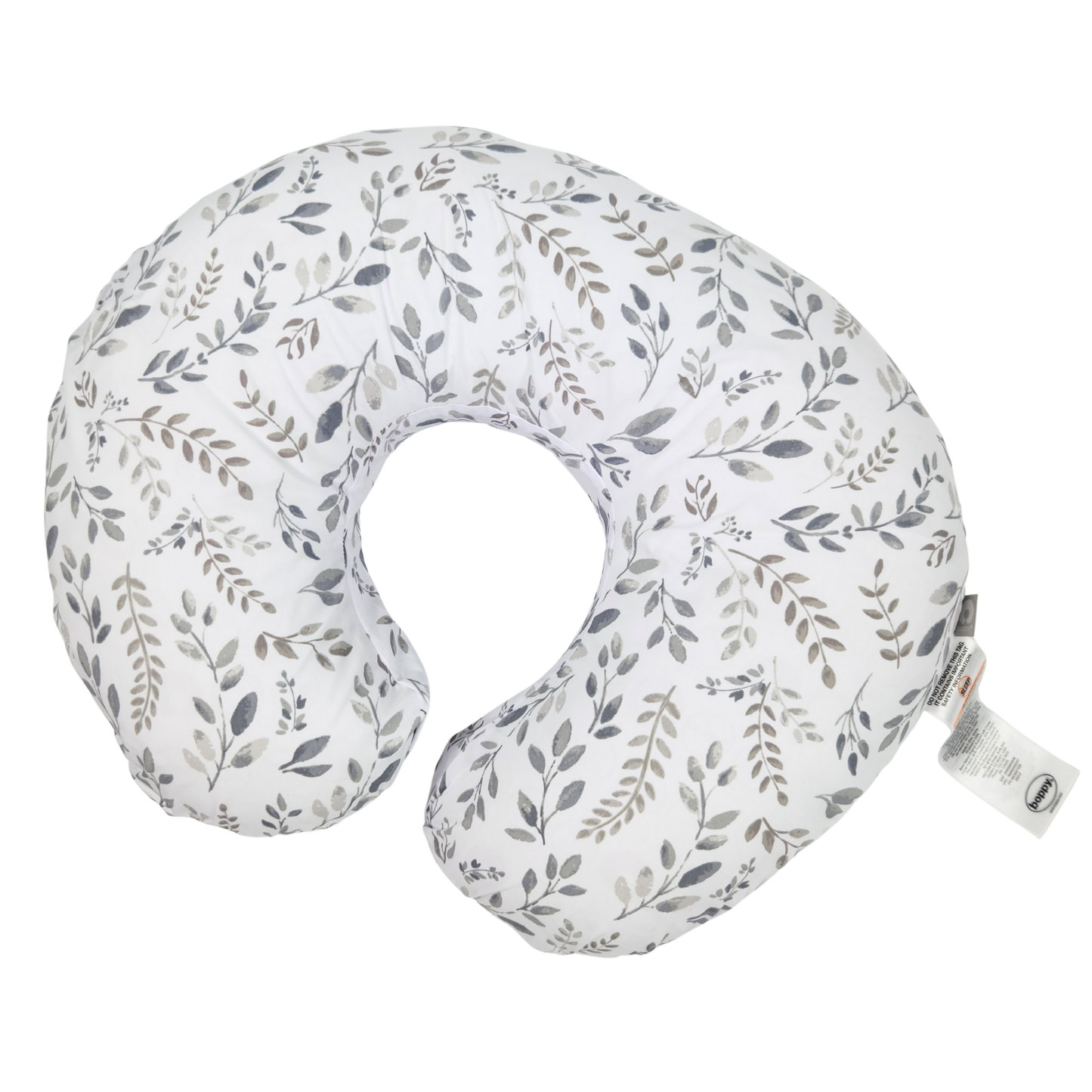 Boppy Original Nursing Pillow gray taupe leaves breastfeeding support pillow top view