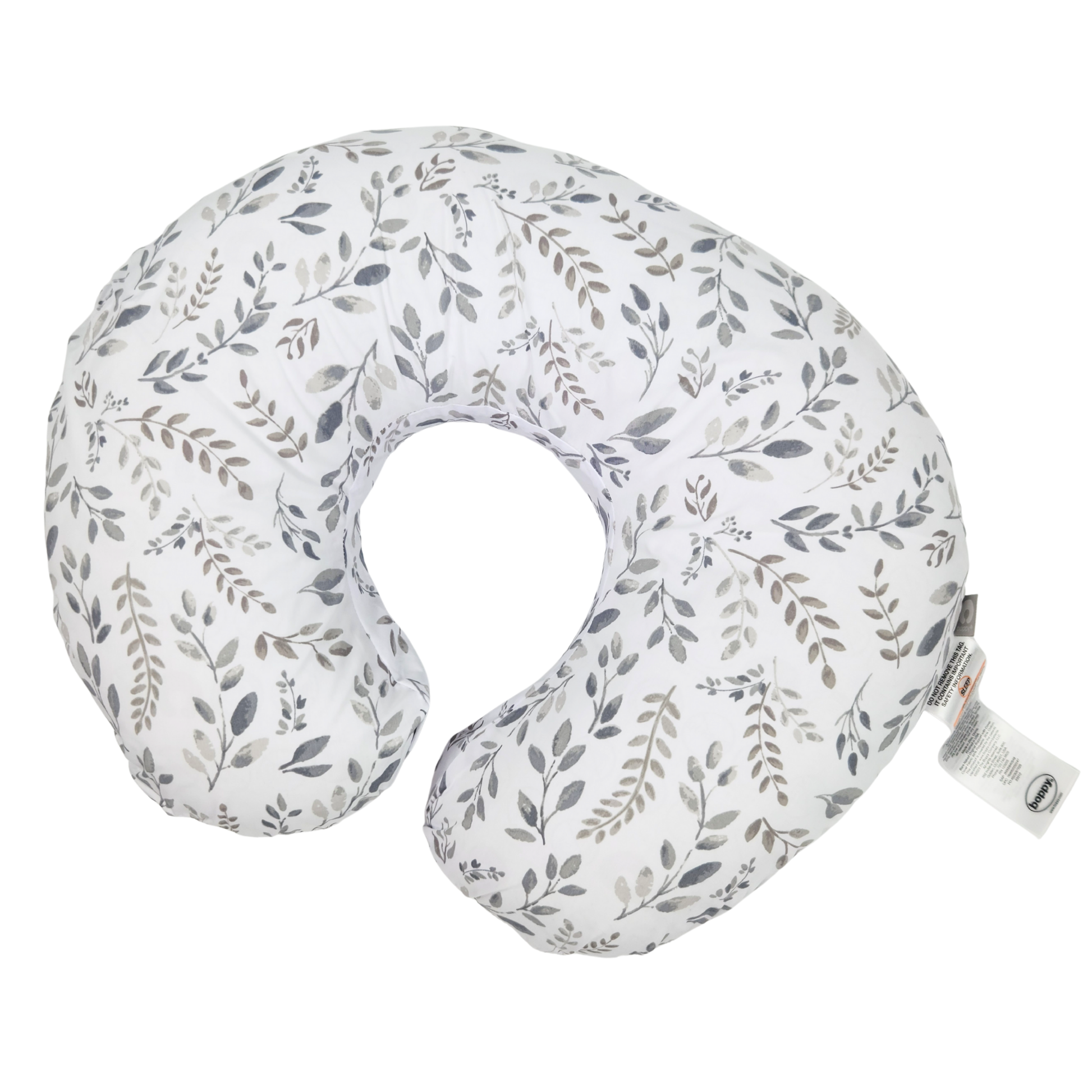 Boppy Original Nursing Pillow gray taupe leaves breastfeeding support pillow top view