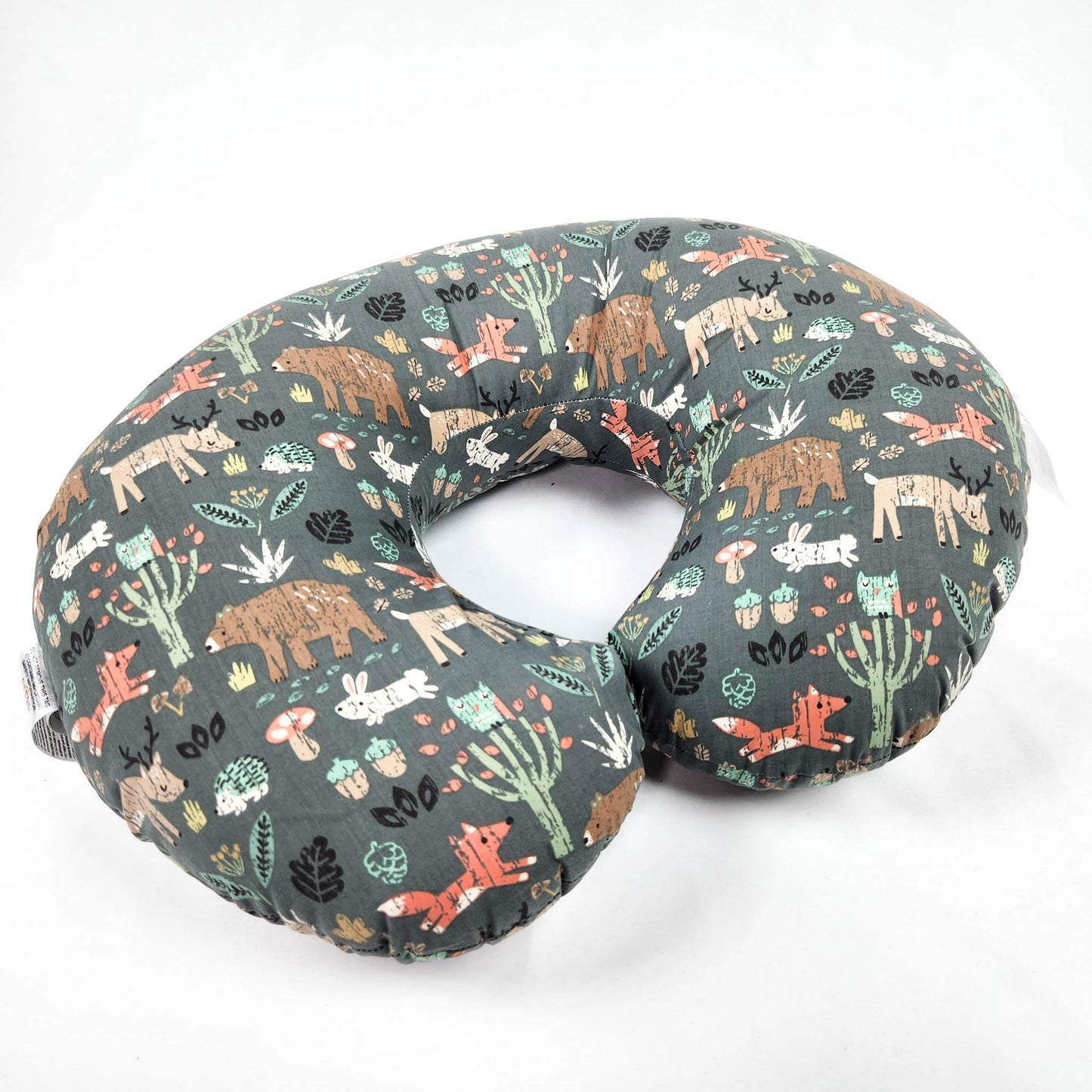 Boppy Original Nursing Pillow green forest animals breastfeeding support pillow top view