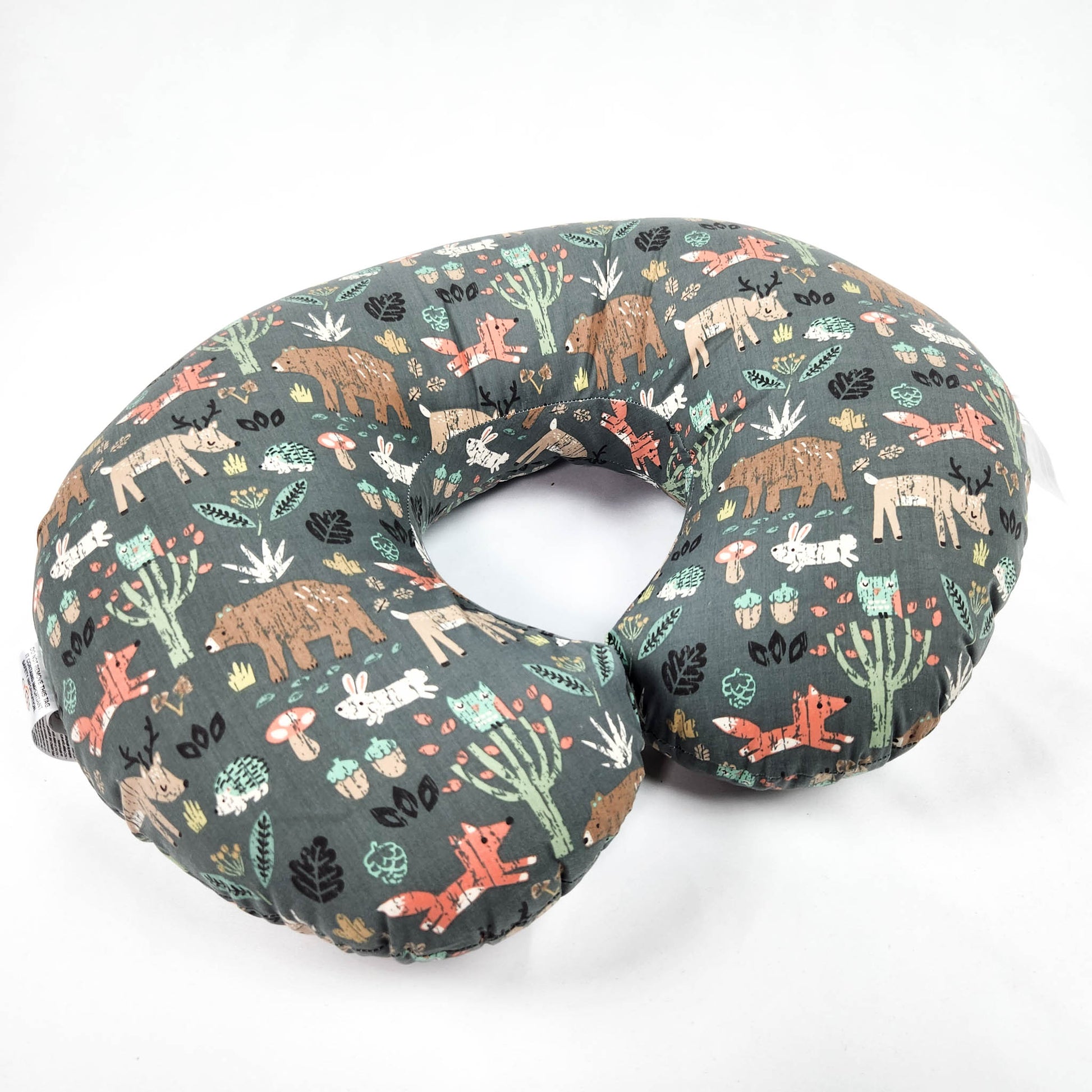 Boppy Original Nursing Pillow green forest animals breastfeeding support pillow top view