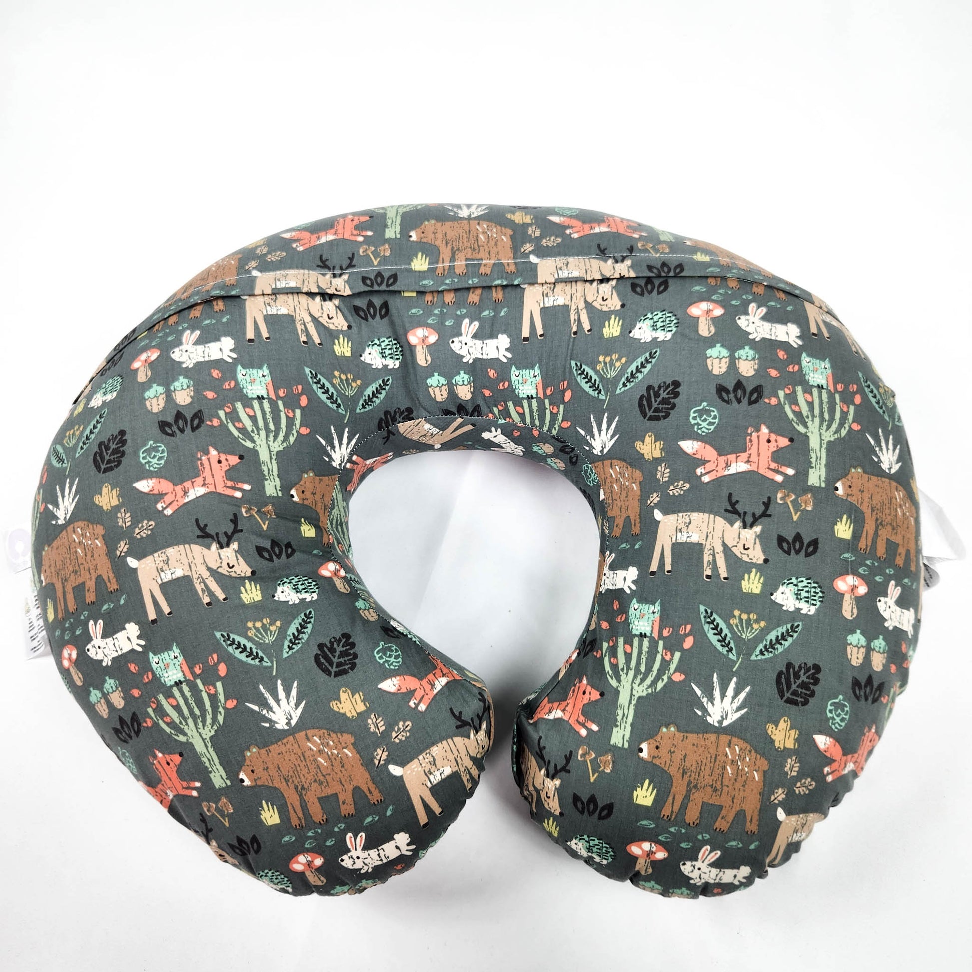 Boppy Original Nursing Pillow green forest animals breastfeeding support pillow back side
