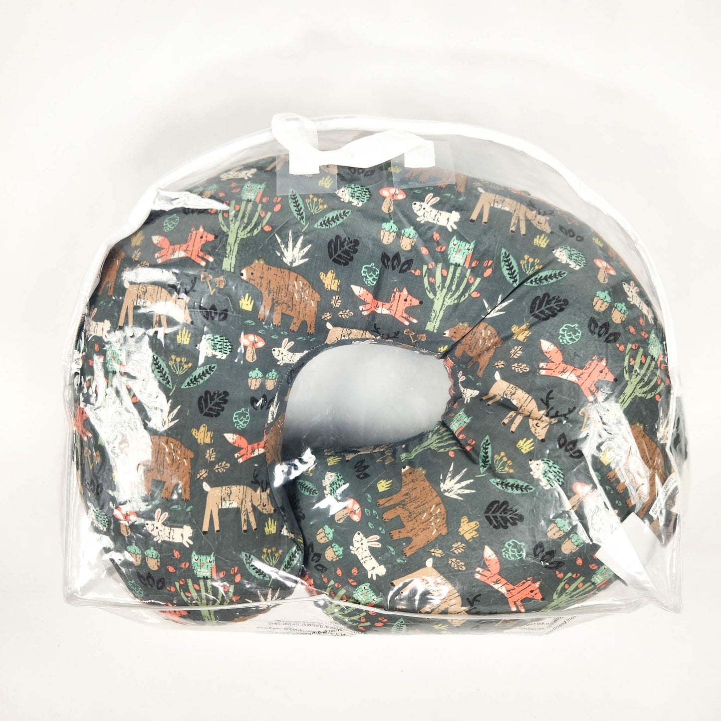 Boppy Original Nursing Pillow green forest animals breastfeeding support pillow inside the packaging travel storage bag