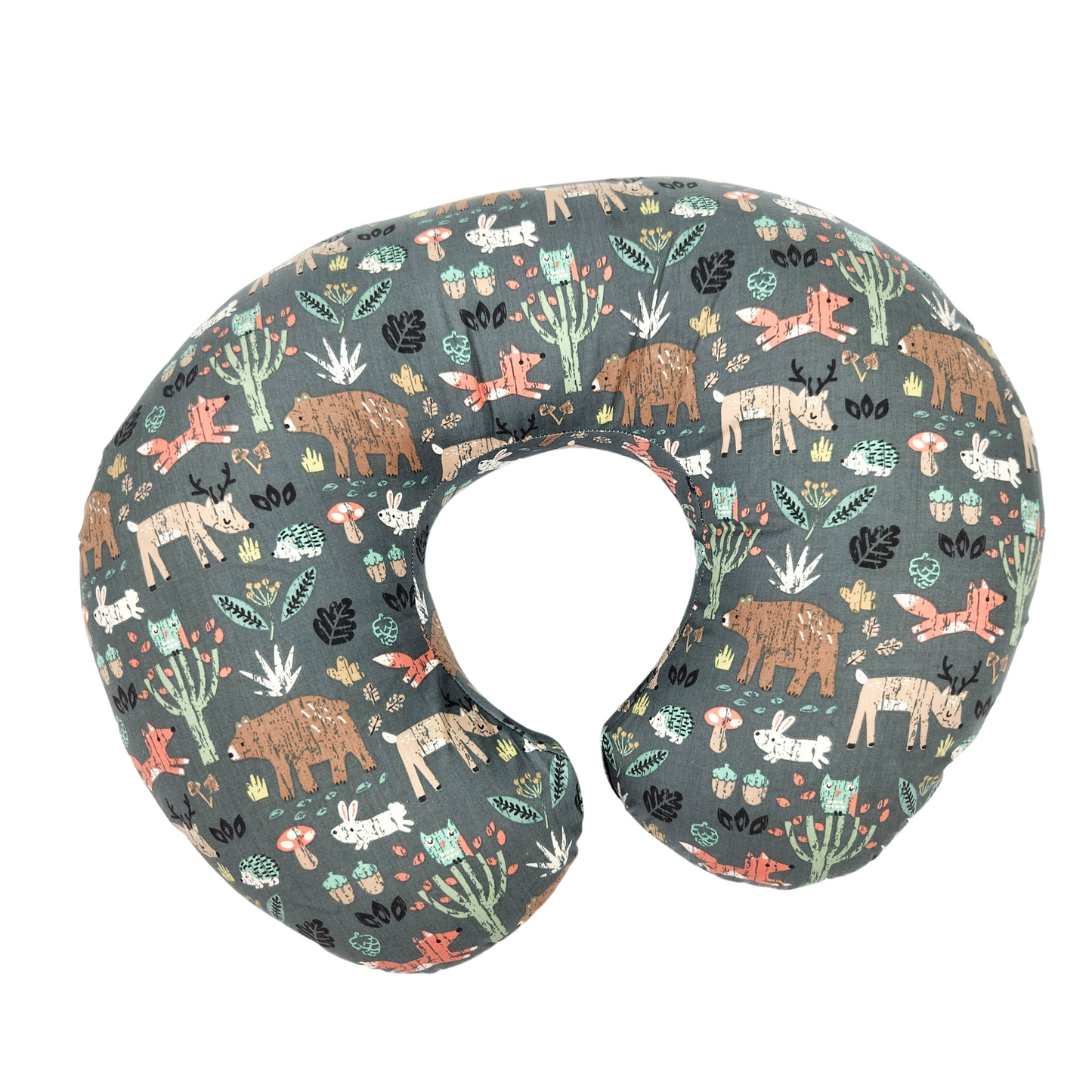 Boppy Original Nursing Pillow green forest animals breastfeeding support pillow top view