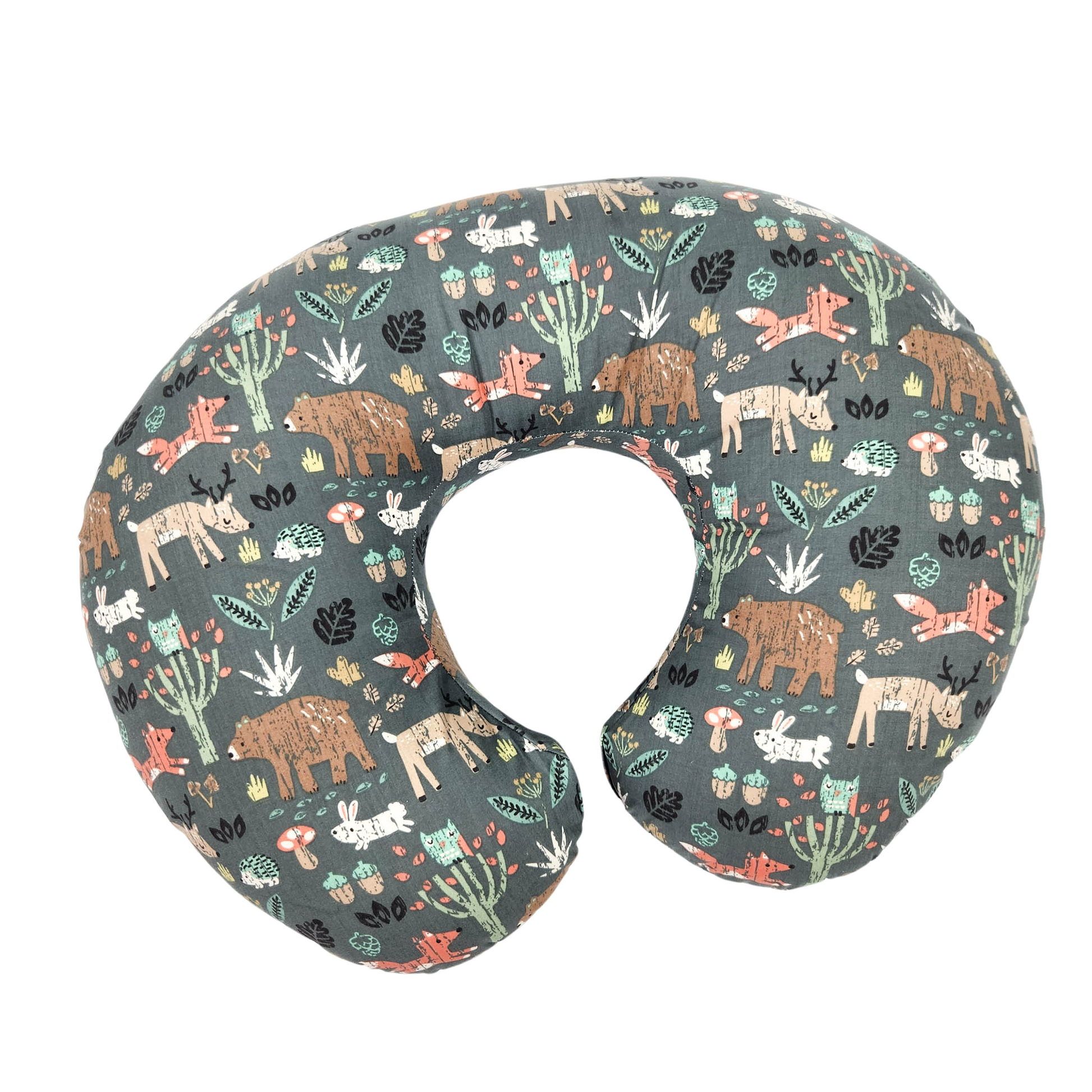 Boppy Original Nursing Pillow green forest animals breastfeeding support pillow top view