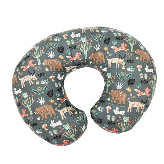 Boppy Original Nursing Pillow green forest animals breastfeeding support pillow top view