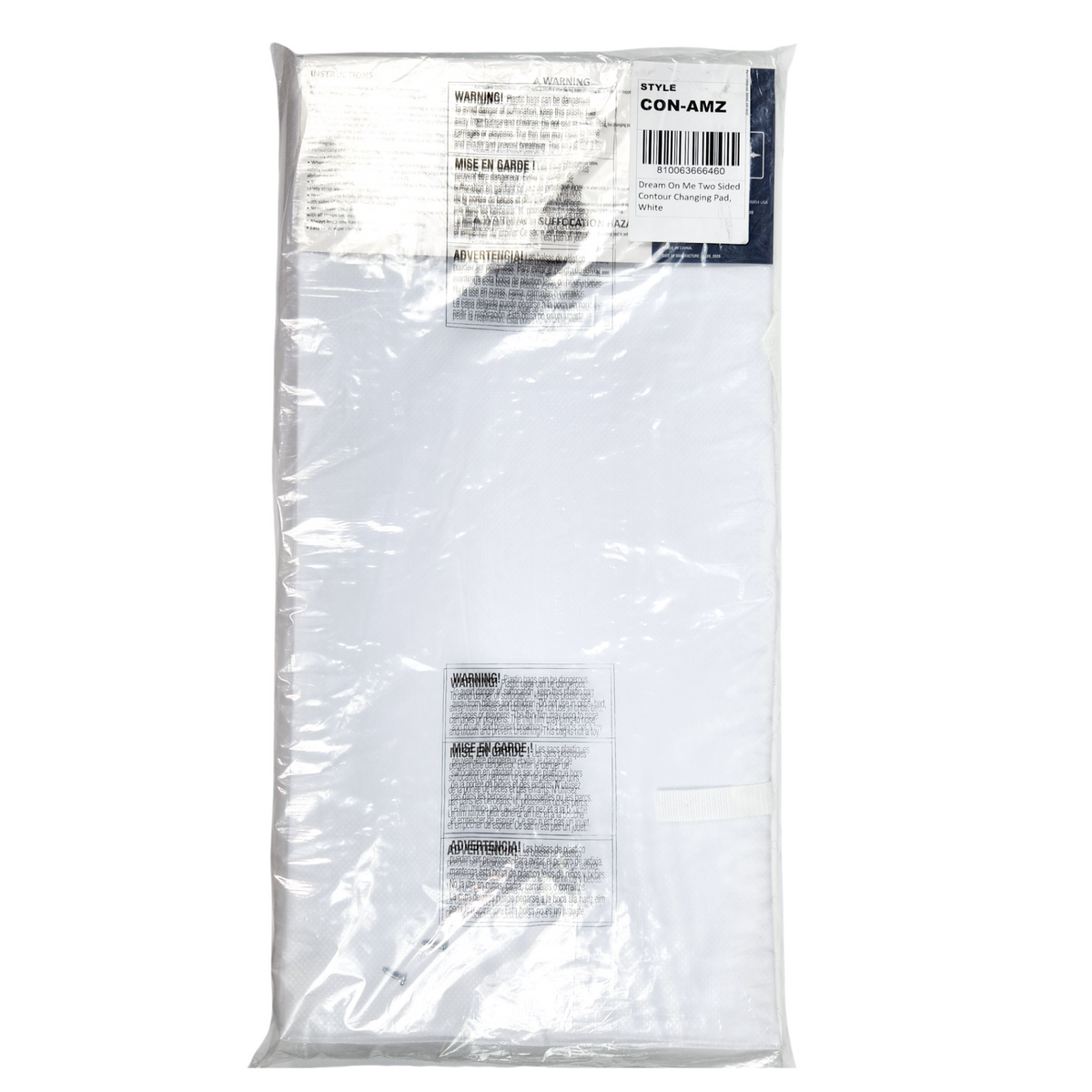 Dream On Me two sided contour changing pad in packaging back side view