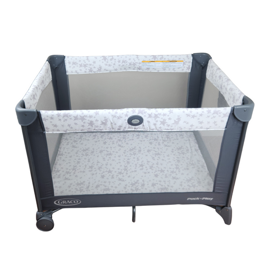 Graco Pack n Play playard Oskar front view showing mesh sides and mattress pad