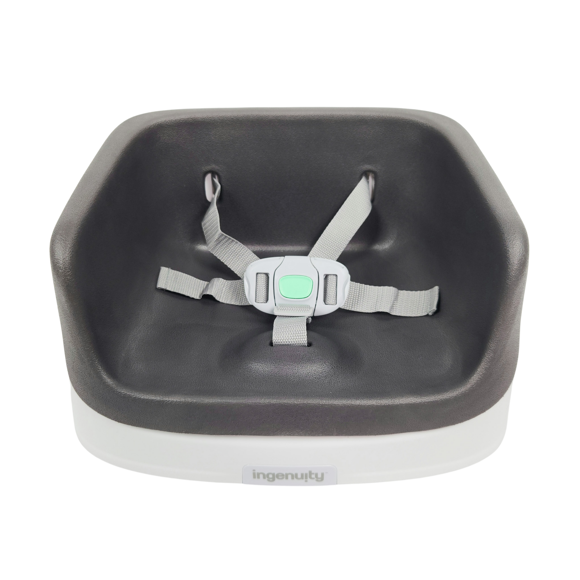 Ingenuity SmartClean toddler booster seat slate showing seat base and adjustable safety harness top front view