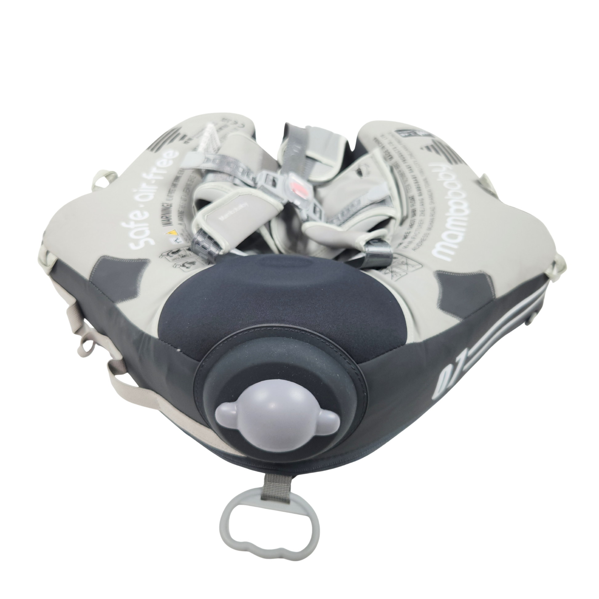 Mambobaby baby swim float with canopy airplane grey front view showing safety harness