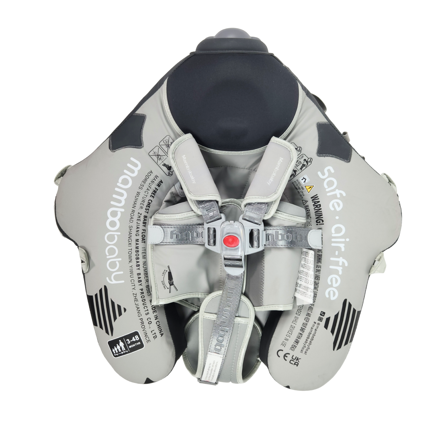 Mambobaby baby swim float with canopy airplane grey overhead view showing safety harness