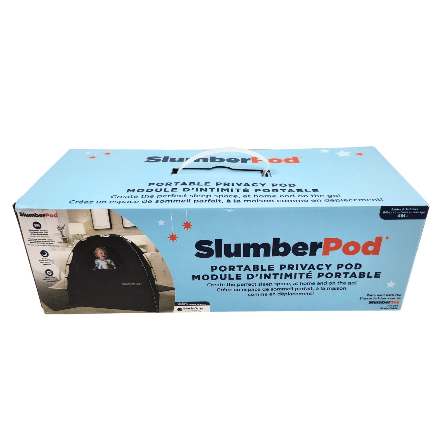 SlumberPod portable privacy pod packaging on a white background