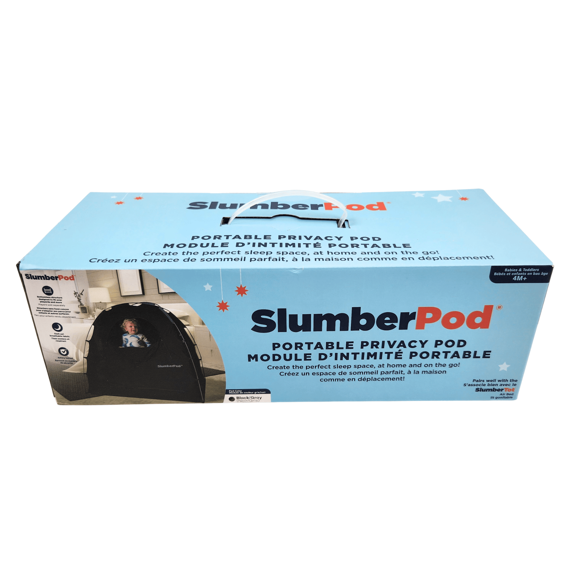 SlumberPod portable privacy pod packaging on a white background