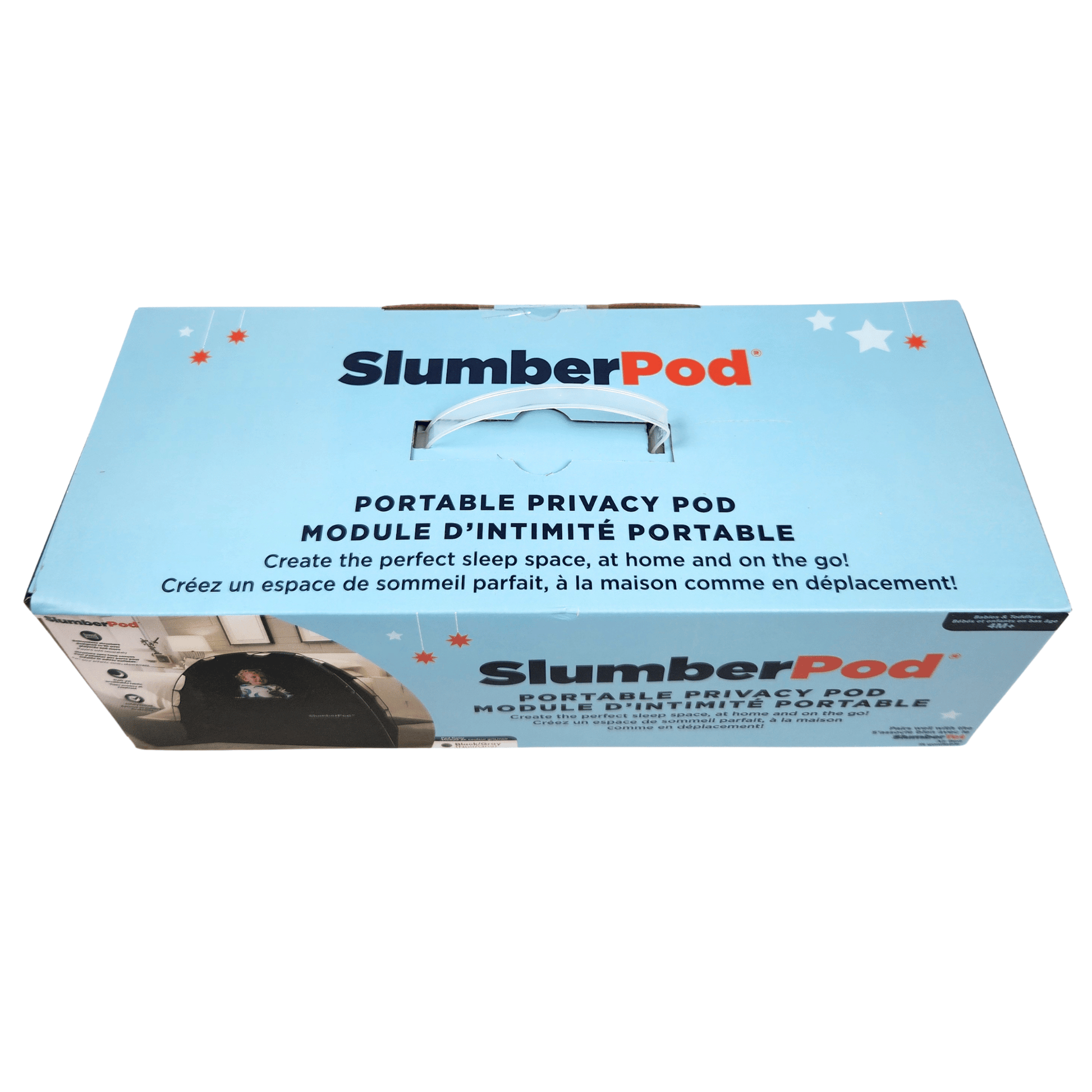 SlumberPod portable privacy pod packaging on a white background