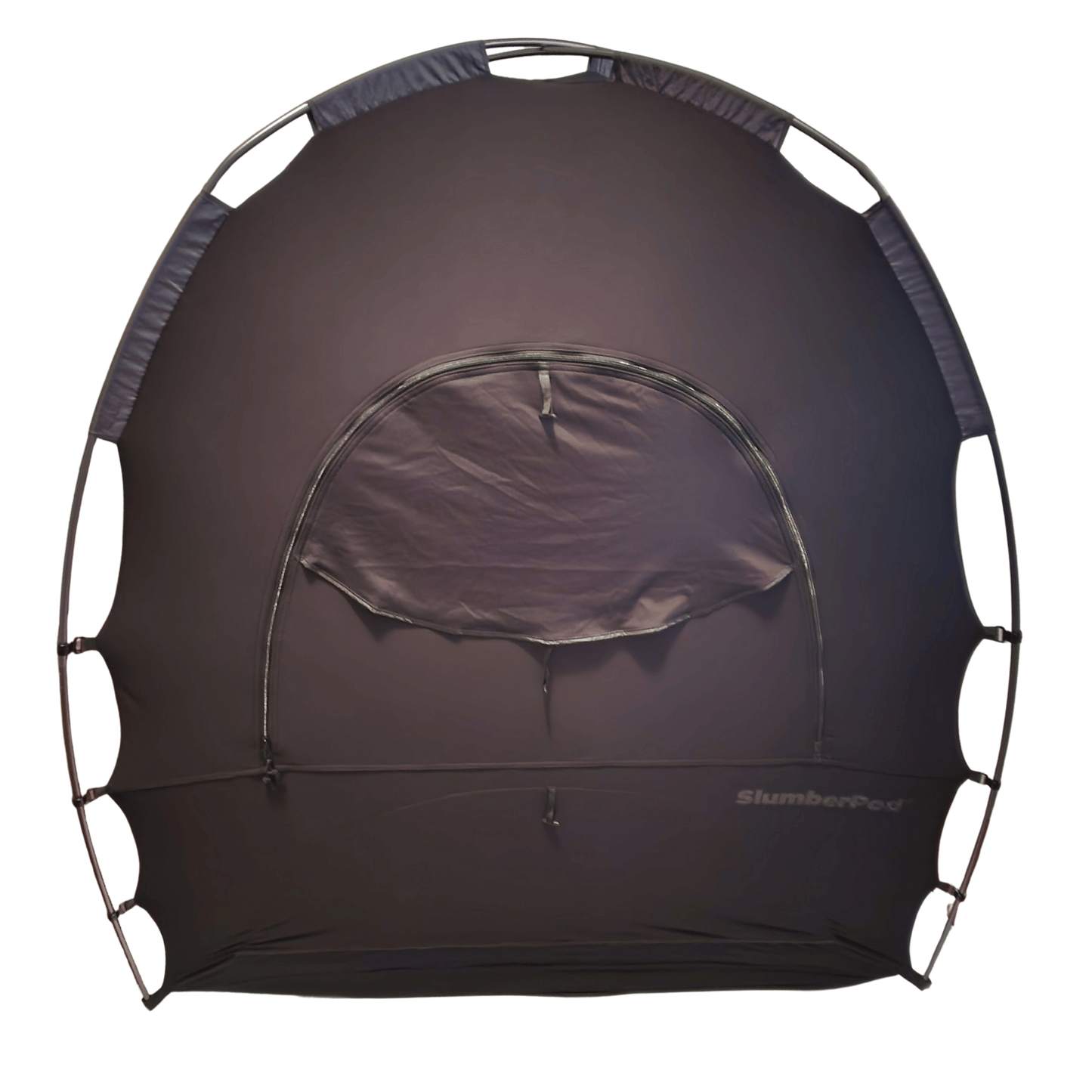 SlumberPod portable privacy pod blackout canopy crib cover bed tent in black when set up front view
